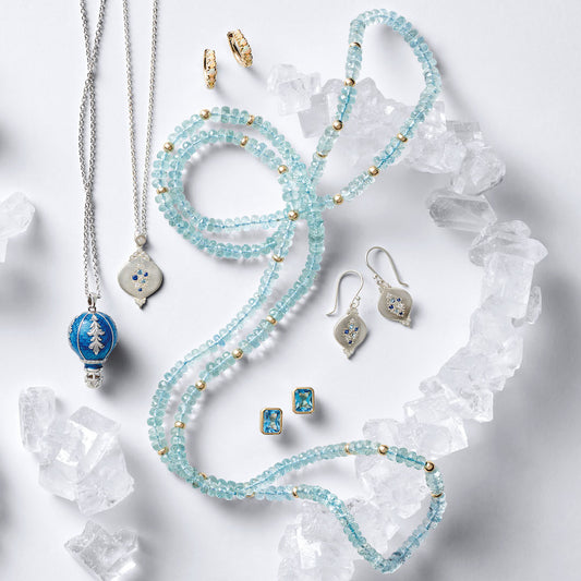 Sapphire, Aquamarine & Diamond Cluster Pendant Earrings