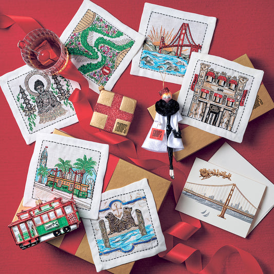 San Francisco Skyline with Santa Note Cards, Set of 8