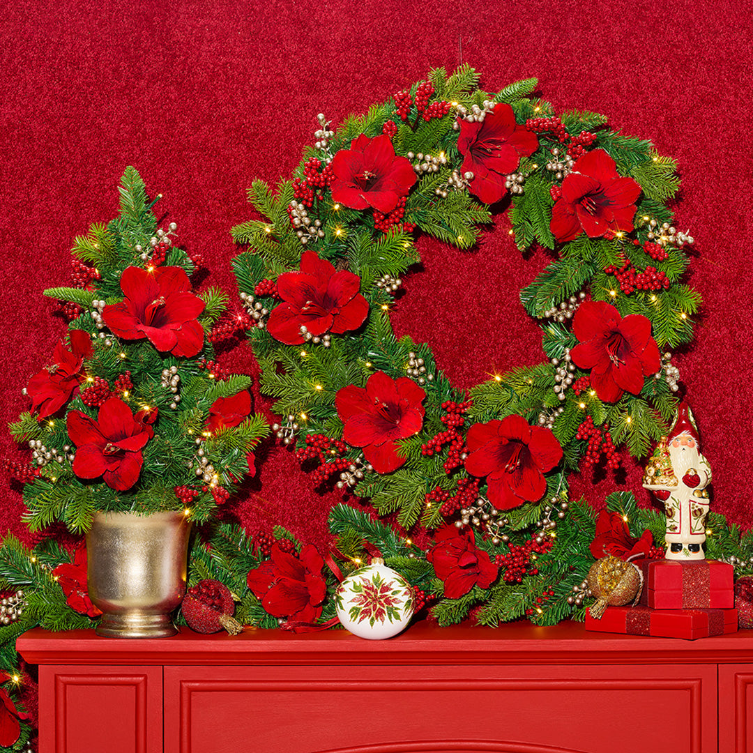 Pre-Lit Crimson Garden Garland