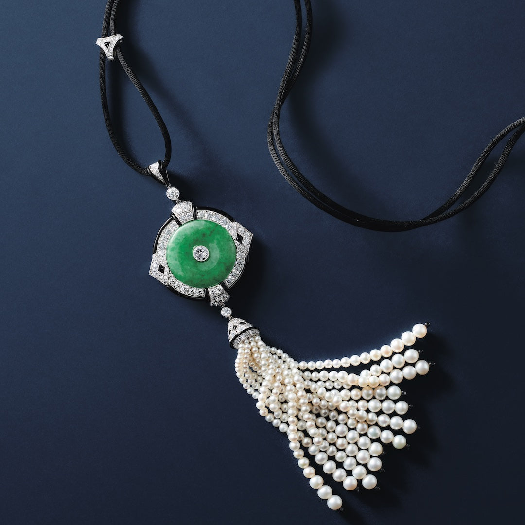 Jade, Diamond & Pearl Tassel Necklace