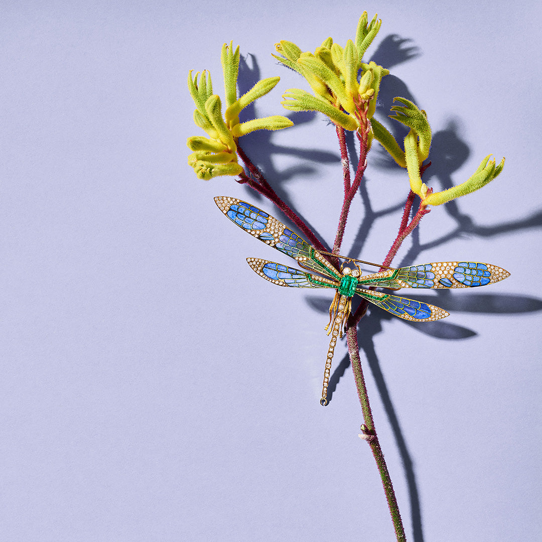 Plique-à-Jour Emerald & Diamond Dragonfly Brooch