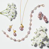 Ginkgo Leaf & Pink Pearl Drop Earrings