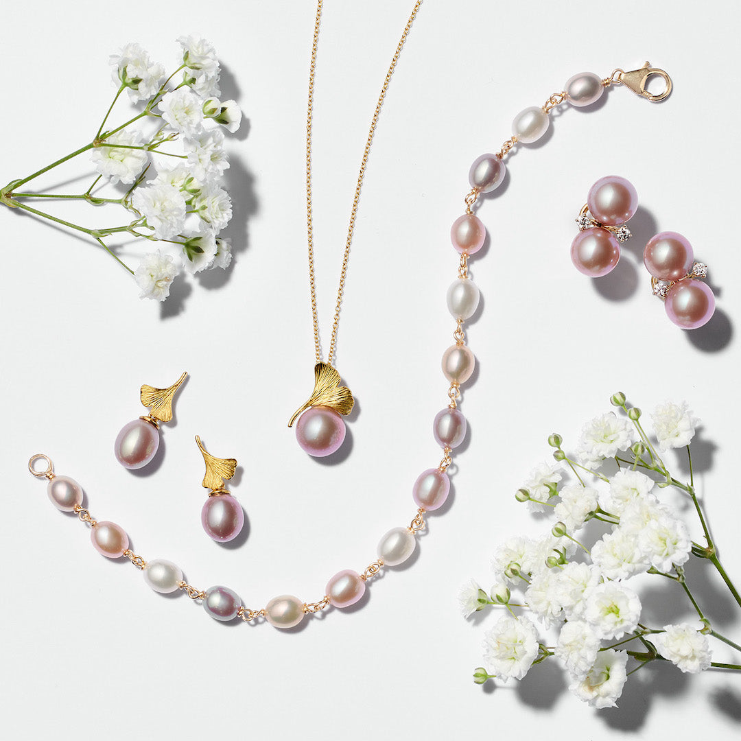 Ginkgo Pink Pearl Pendant Necklace