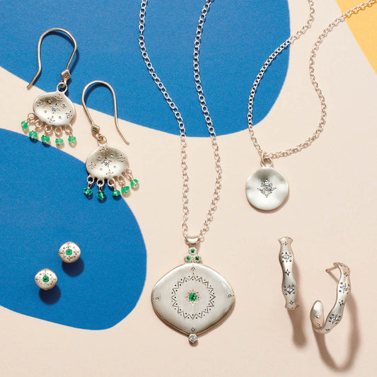 Emerald & Diamond New Moon Earrings