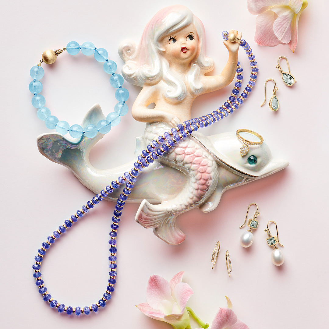 Pearl & Aquamarine Drop Earrings