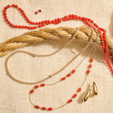 Coral Bead Station Necklace