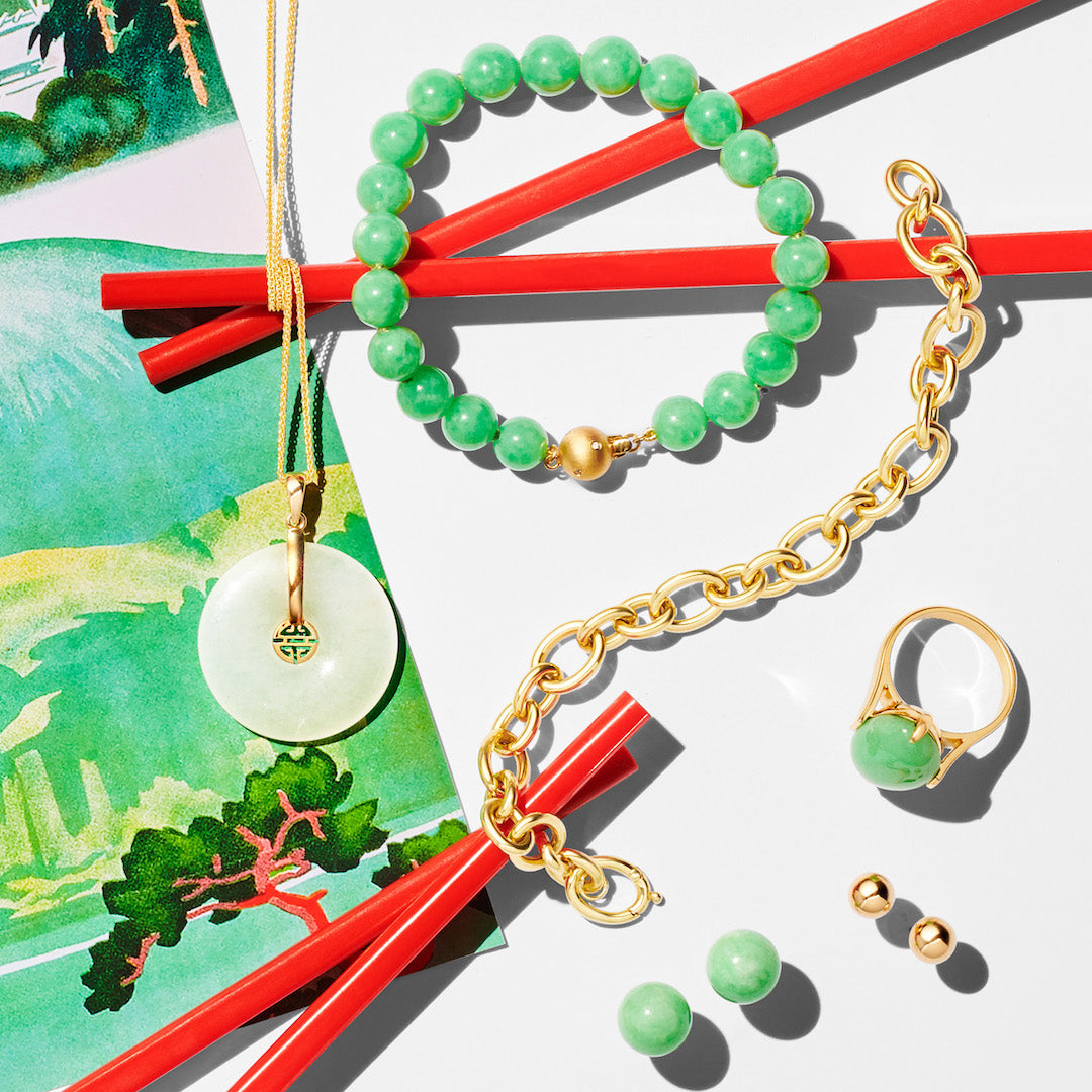 Apple Green Jade Bracelet with Diamonds