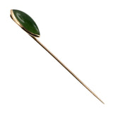 Green Nephrite Jade Navette-Shaped Stick Pin