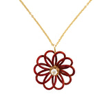 Estate Victorian Red Enamel Floral Pendant Necklace