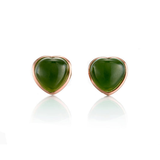 Gump's Signature Rose Gold Heart Earrings in Siberian Jade