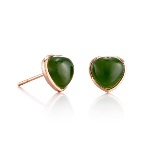 Rose Gold Heart Earrings in Siberian Jade