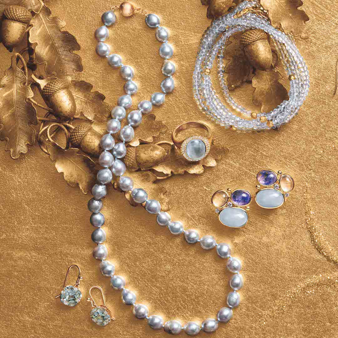 Blue & Taupe Glass Crystal Stone Necklace - Vita Isola