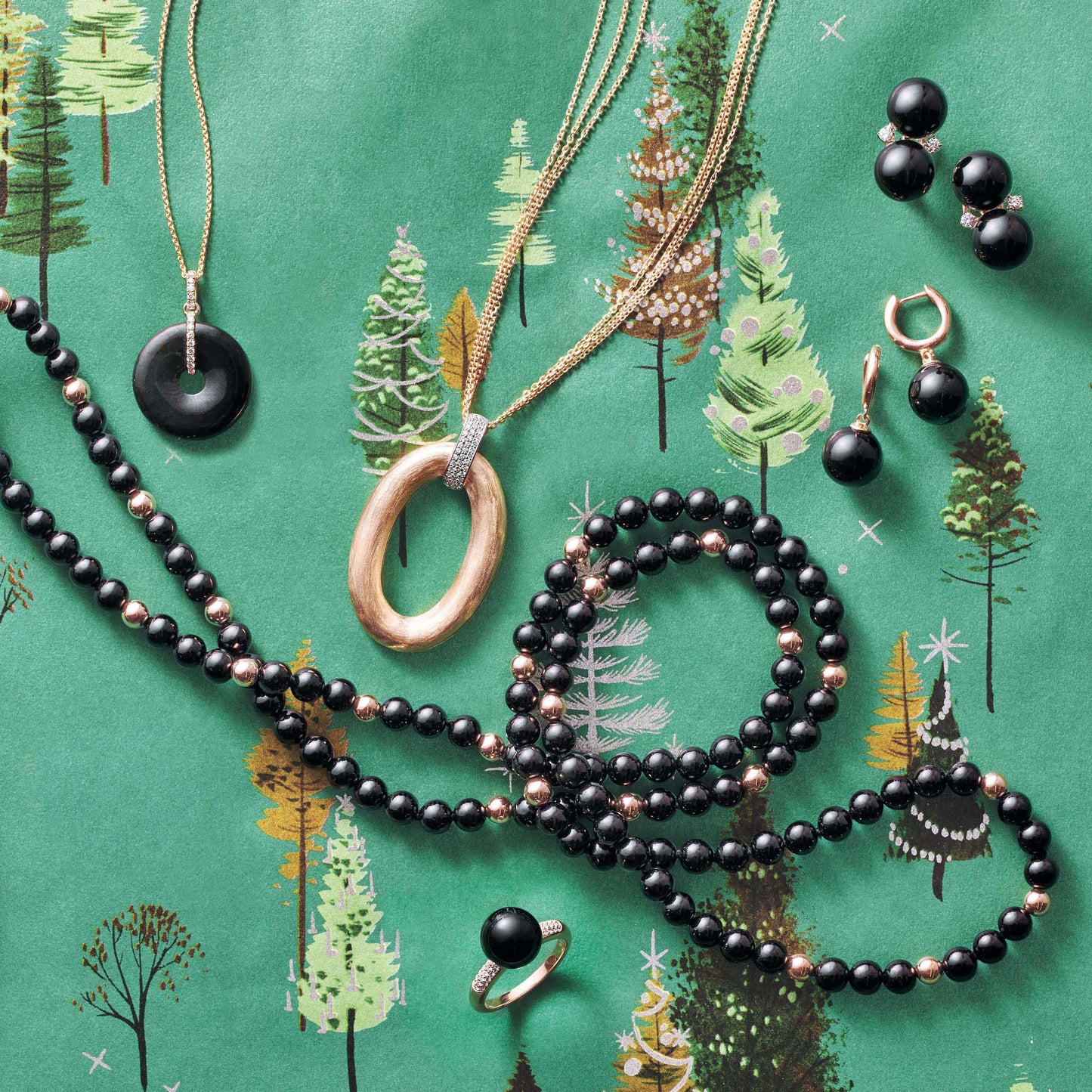 Black Jade & Gold Station Rope Necklace