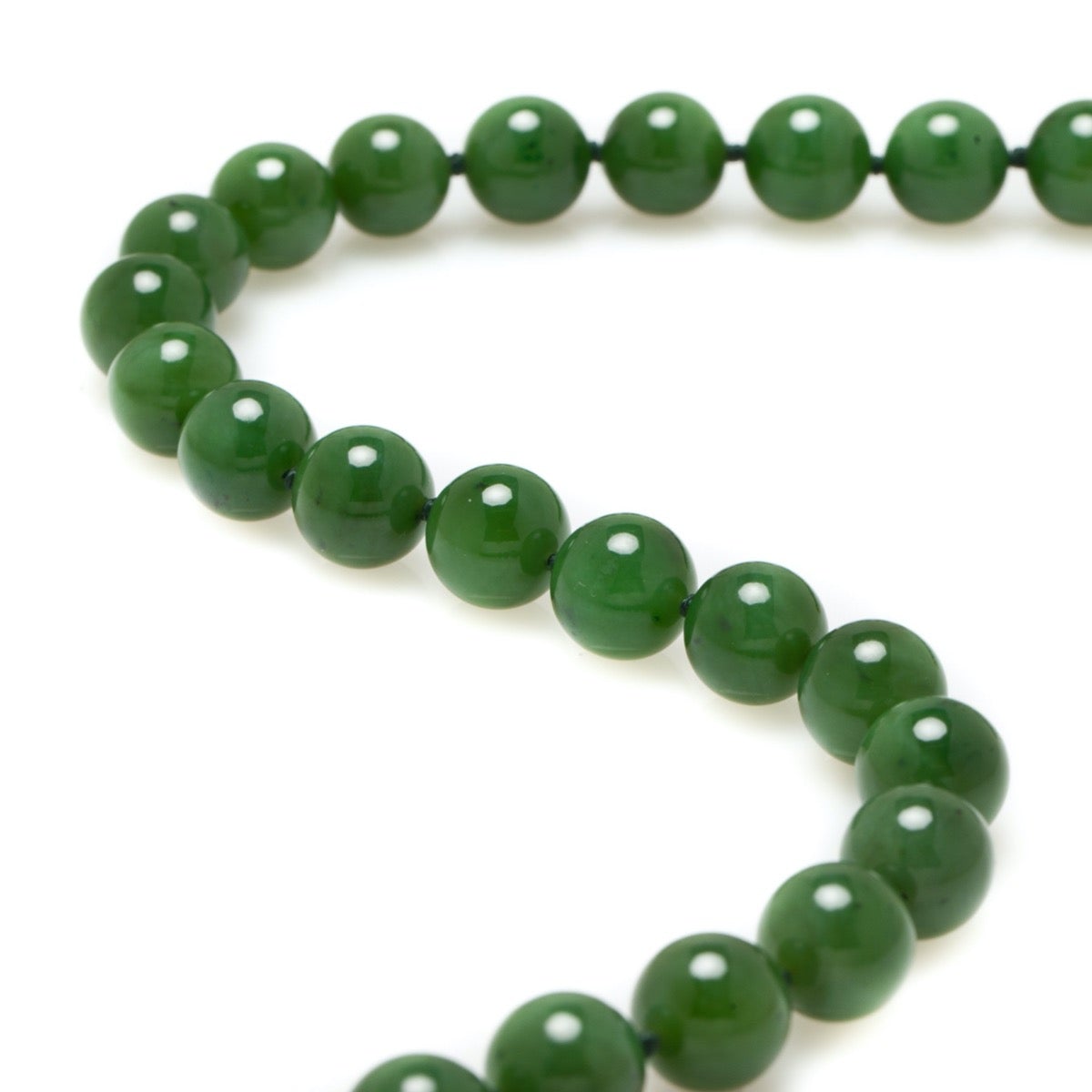 12mm Green Nephrite Jade & Gold Necklace