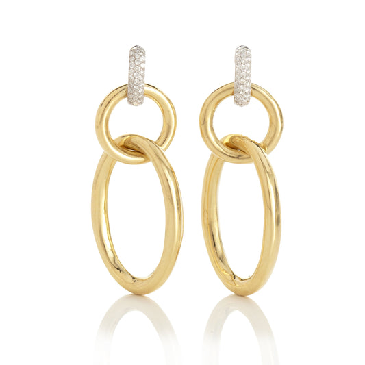 Pavé Diamond & Gold Open Link Drop Earrings