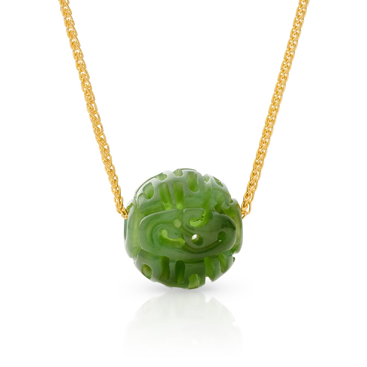 14ct Yellow Gold Nephrite Jade Bead Necklace - Chilton's Antiques