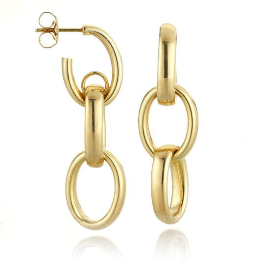 Gold Oval Link Drop Earrings