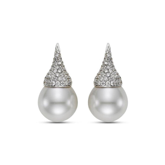 South Sea Pearl & Pavé Diamond Kiss Earrings