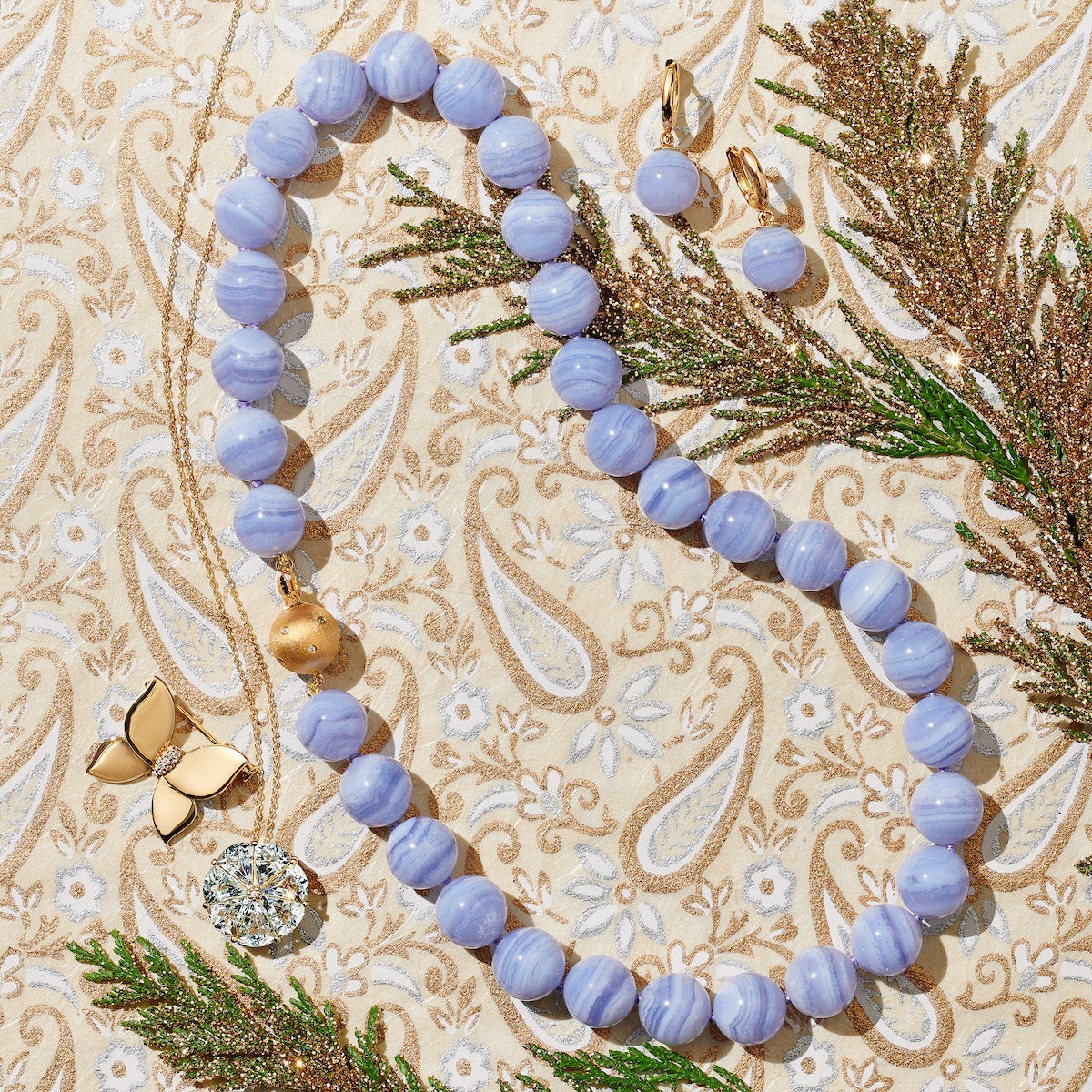Aquamarine & Diamond Pinwheel Pendant Necklace