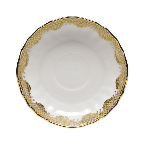 Herend Fish Scale Canton Tea Saucer, Gold