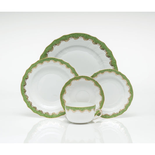 Fish Scale Canton Teacup, Evergreen