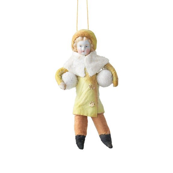 Girl with Two Snowballs Cotton Ornament