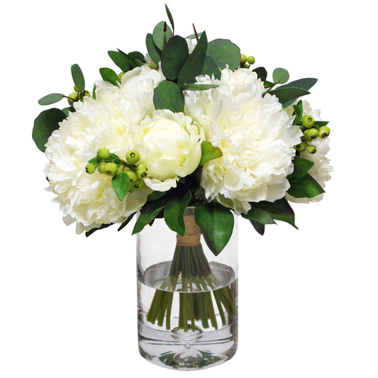 Peony Bouquet in Glass Vase