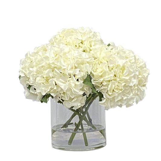 White Hydrangeas in Glass Vase