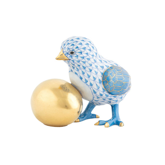 Herend Baby Chick with Egg, Blue