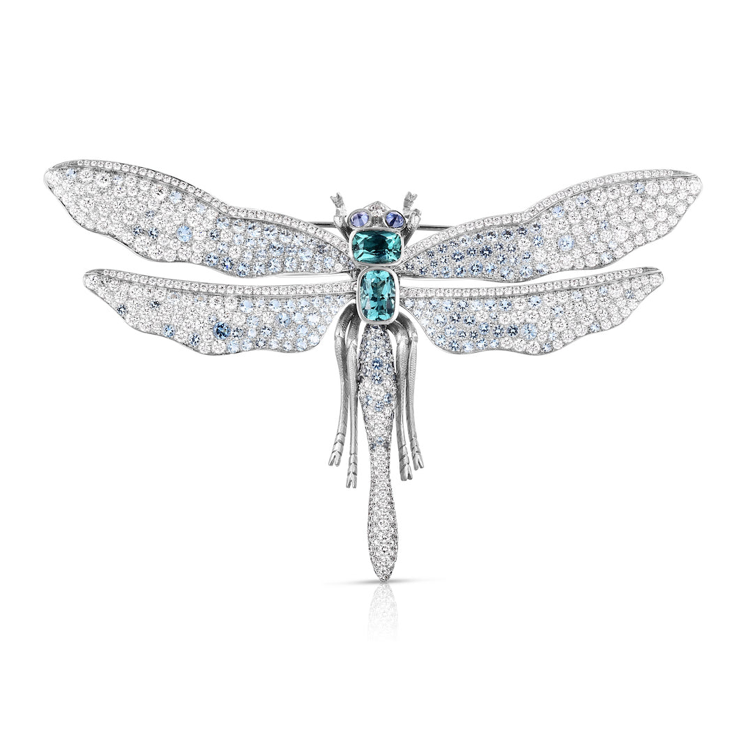 Cicada Aquamarine & Diamond Dragonfly Brooch