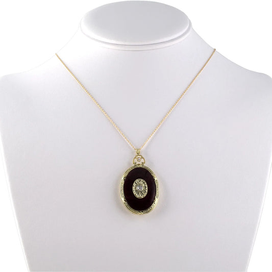 Victorian Enamel & Diamond Locket Pendant Necklace