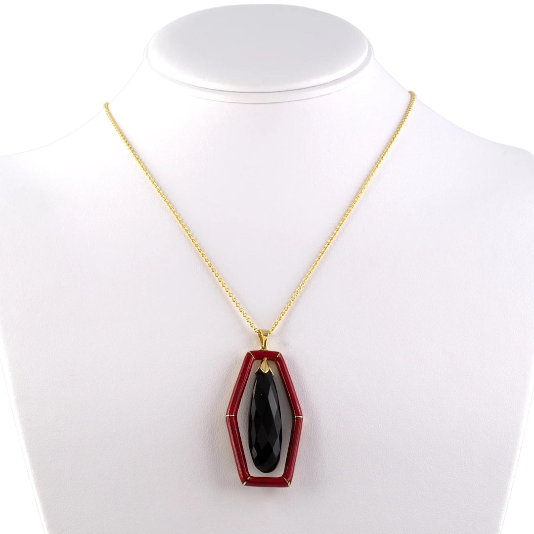 Red Enamel & Onyx Pendant Necklace