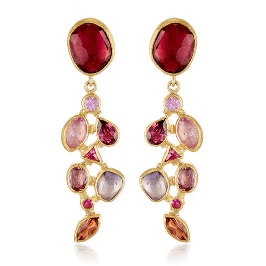 Petra Class Red Tourmaline, Pink Sapphire & Gold Earrings