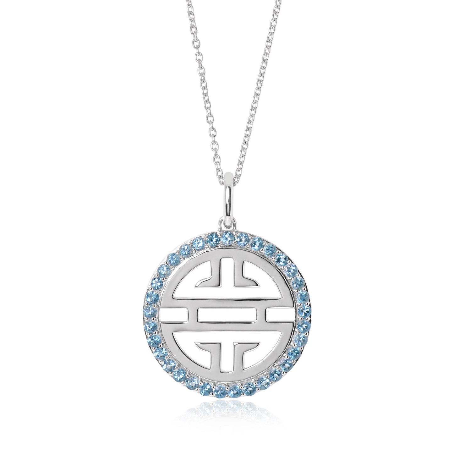 Gump's Signature Silver Shou Pendant Necklace with Swiss Blue Topaz