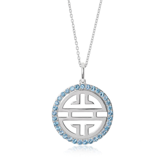 Gump's Signature Silver Shou Pendant Necklace with Swiss Blue Topaz