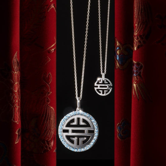 Silver Shou Pendant Necklace with Swiss Blue Topaz