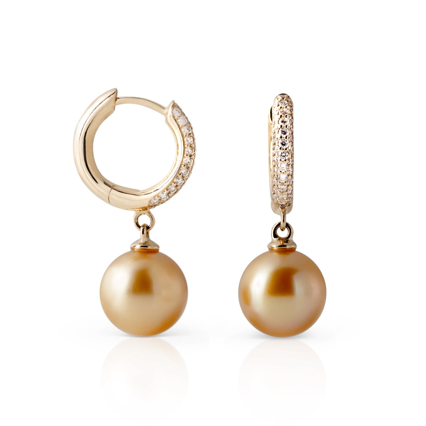 Golden South Sea Pearl & Diamond Hoop Earrings