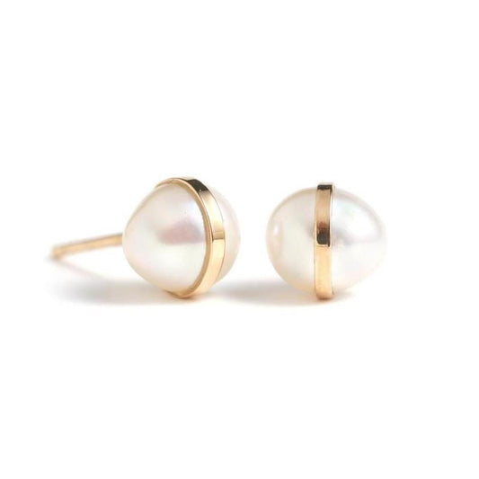 Melissa Joy Manning Bezel-Wrapped Pearl Stud Earrings