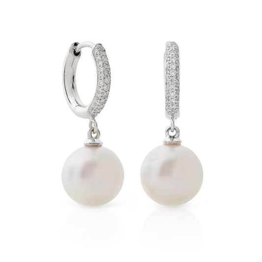 Gump's Signature South Sea Pearl & Diamond Hoop Earrings