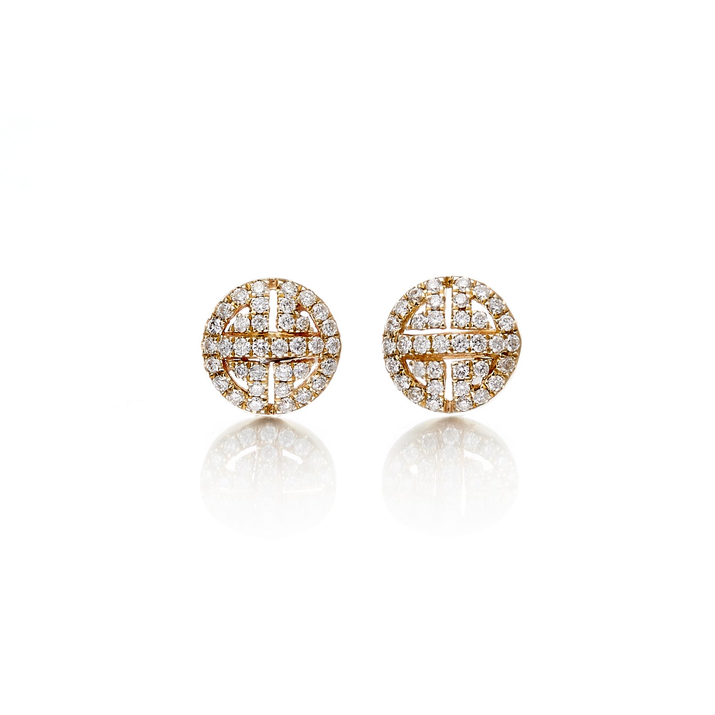 Gump's Signature Gold Shou Stud Earrings with Diamonds
