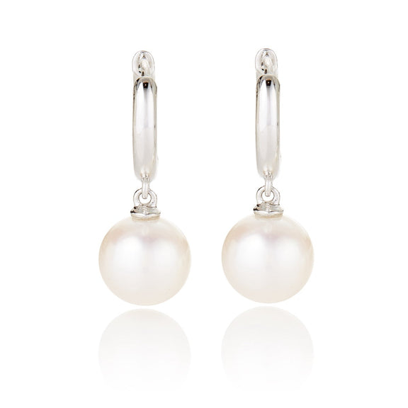 Gump's Signature White Gold Hoop & Pearl Drop Earrings