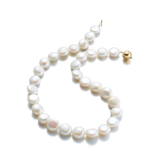 Coin Pearl Necklace with Diamond Clasp
