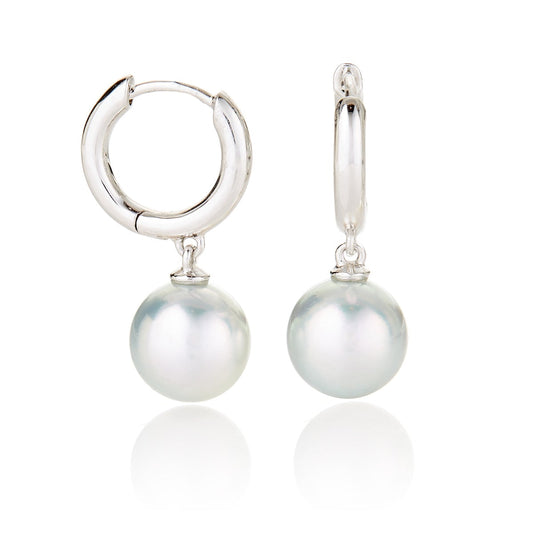 Silvery Blue Akoya Pearl & White Gold Hoop Earrings