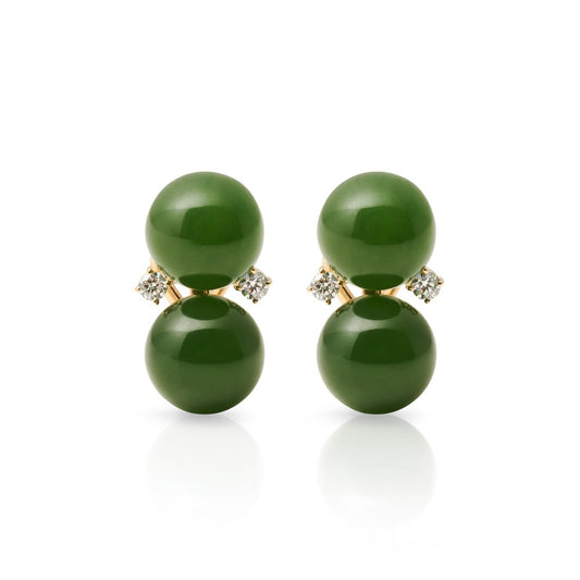 Les Deux Earrings in Green Nephrite Jade & Diamonds