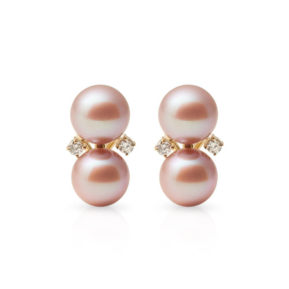 Les Deux Earrings in Pink Pearls & Diamonds