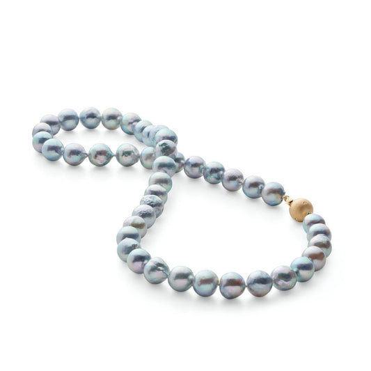 Graduated Blue Akoya Pearl Necklace with Diamonds