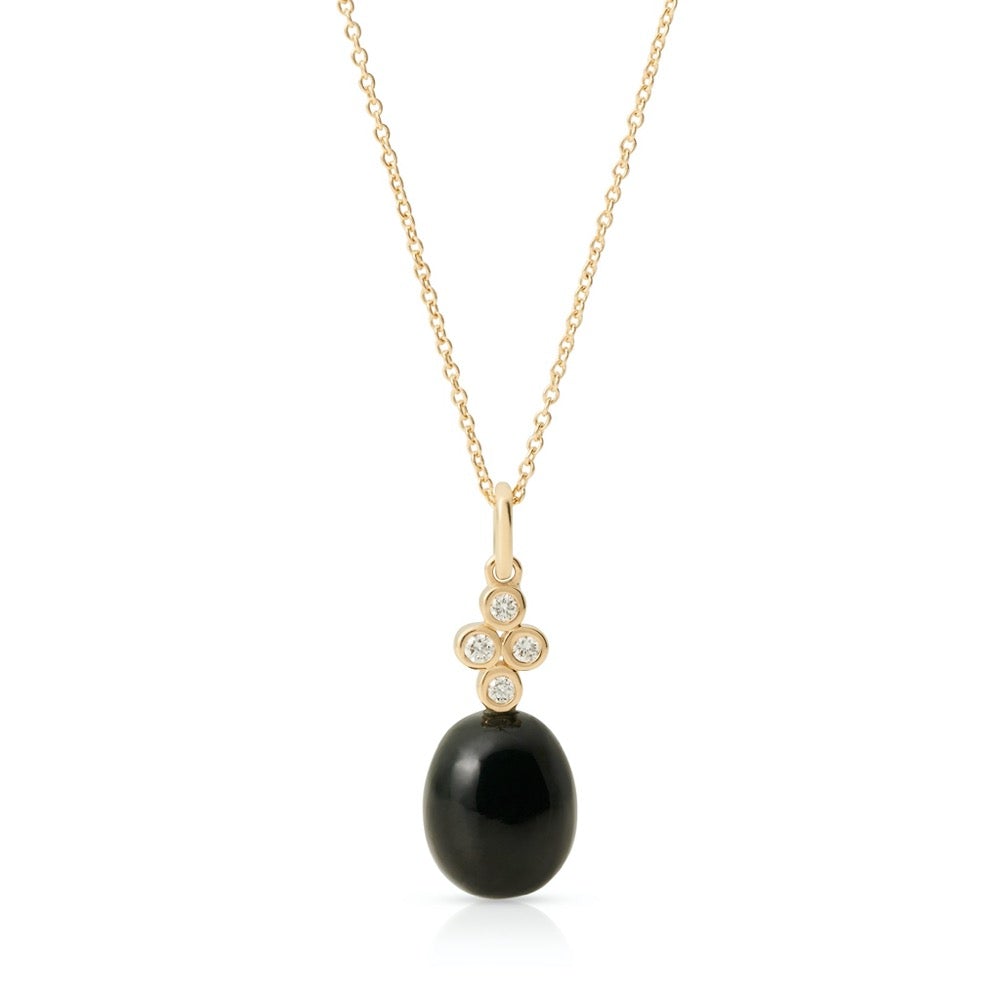 Gump's Signature Black Jade & Diamond Pendant Necklace
