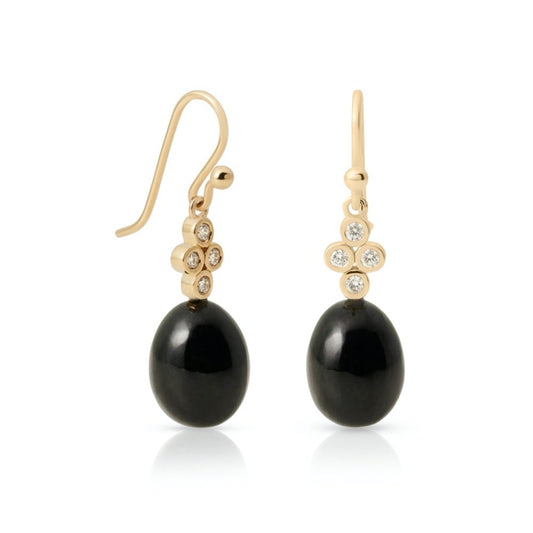 Black Nephrite Jade & Diamond Drop Earrings