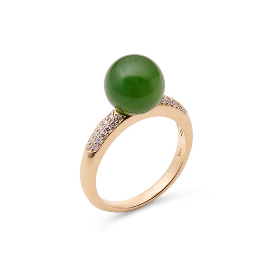 Green Nephrite Jade & Diamond Ring