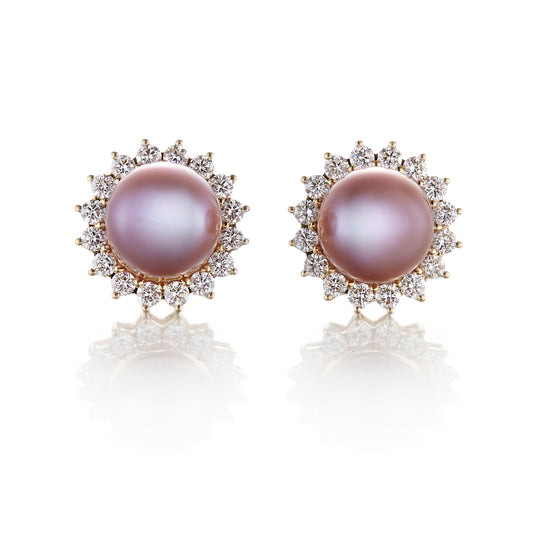 Gump's Signature Halo Earrings in Pink Pearls & Diamonds